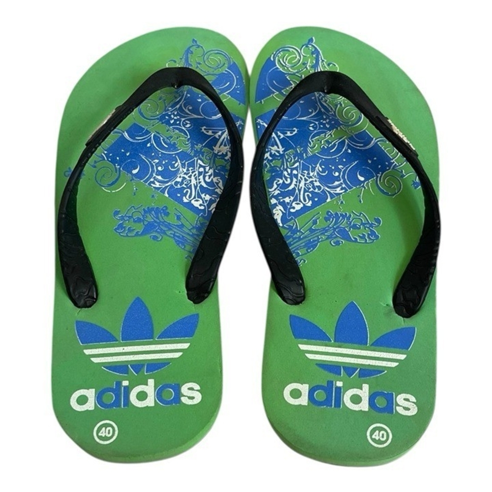 Adidas Green Blue Pattern Flip Flops Sandals EU 40/US 9 Slippers NWOT - Picture 5 of 6